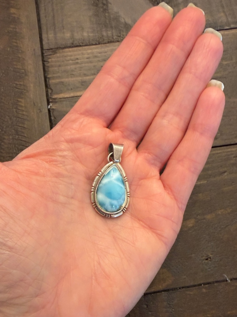 Sterling Silver Teardrop Larimar Pendant - Picture 2 of 2